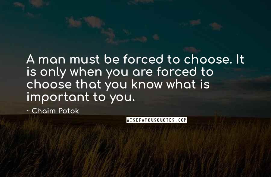 Chaim Potok Quotes: A man must be forced to choose. It is only when you are forced to choose that you know what is important to you.