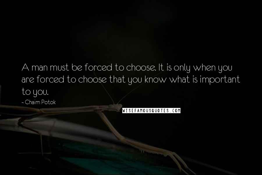 Chaim Potok Quotes: A man must be forced to choose. It is only when you are forced to choose that you know what is important to you.