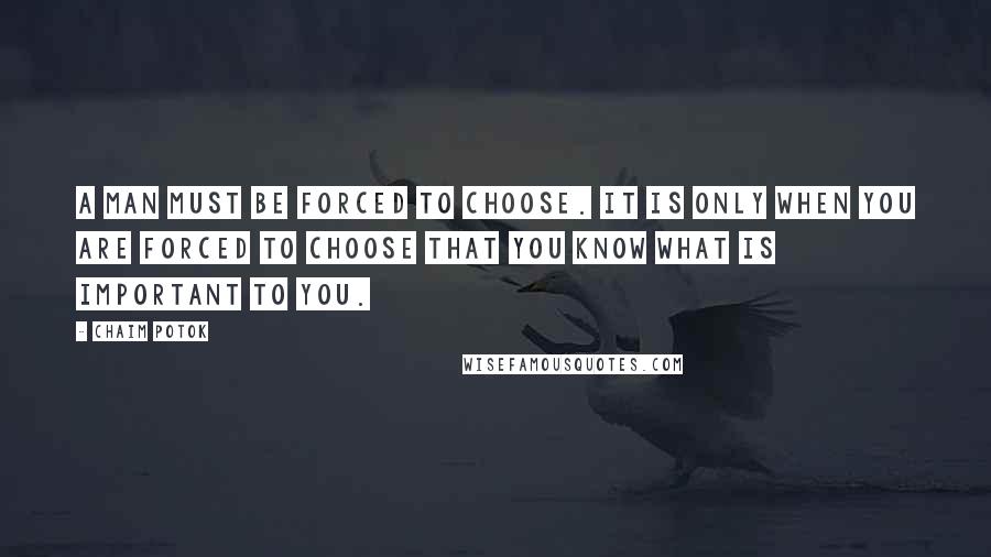 Chaim Potok Quotes: A man must be forced to choose. It is only when you are forced to choose that you know what is important to you.