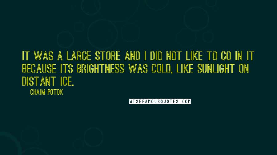 Chaim Potok Quotes: It was a large store and i did not like to go in it because its brightness was cold, like sunlight on distant ice.