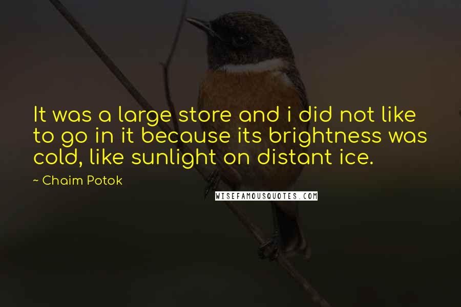 Chaim Potok Quotes: It was a large store and i did not like to go in it because its brightness was cold, like sunlight on distant ice.