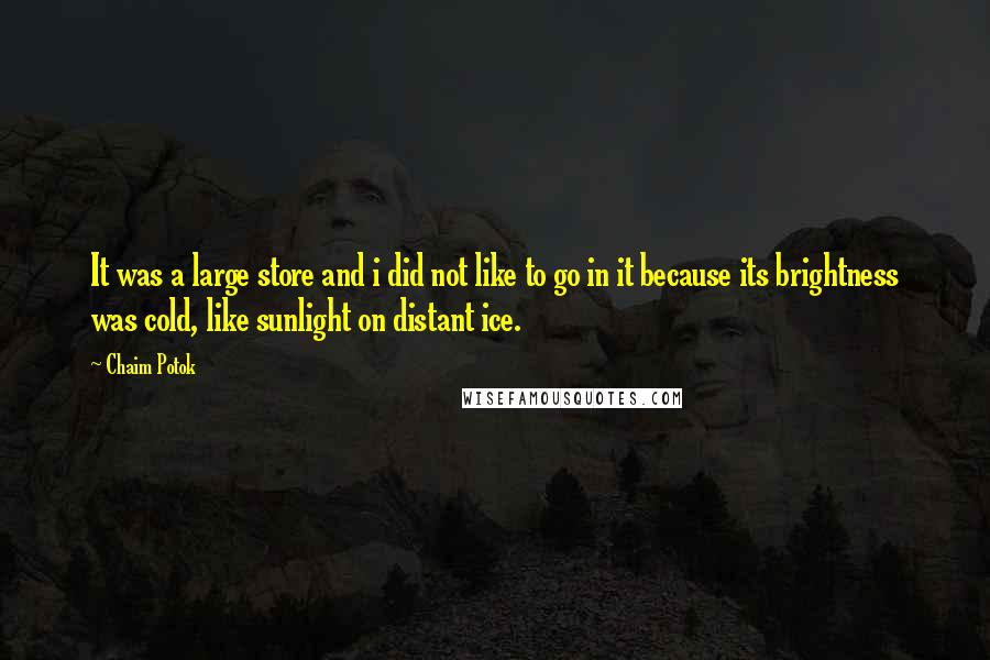 Chaim Potok Quotes: It was a large store and i did not like to go in it because its brightness was cold, like sunlight on distant ice.