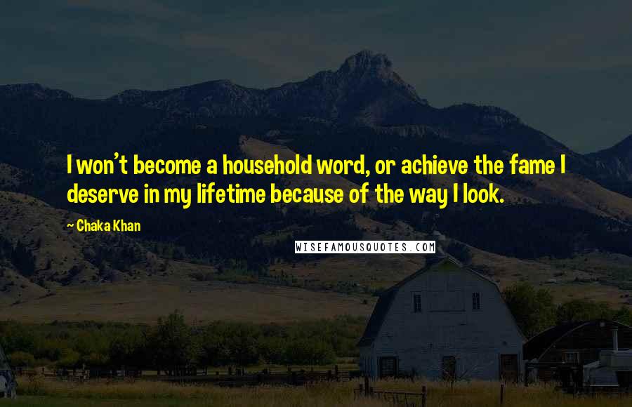 Chaka Khan Quotes: I won't become a household word, or achieve the fame I deserve in my lifetime because of the way I look.