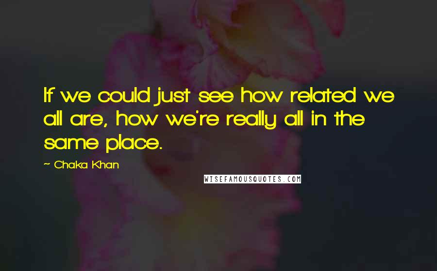Chaka Khan Quotes: If we could just see how related we all are, how we're really all in the same place.
