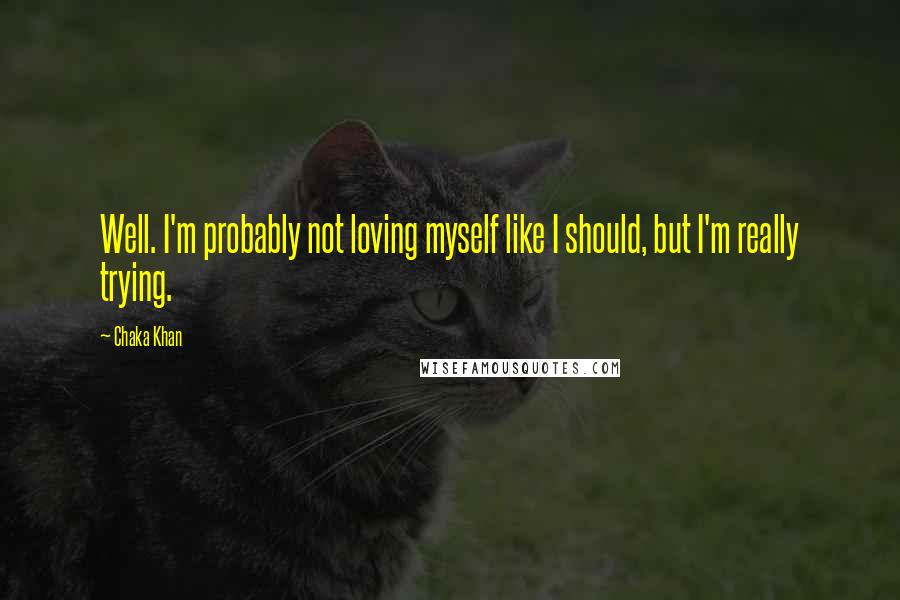 Chaka Khan Quotes: Well. I'm probably not loving myself like I should, but I'm really trying.