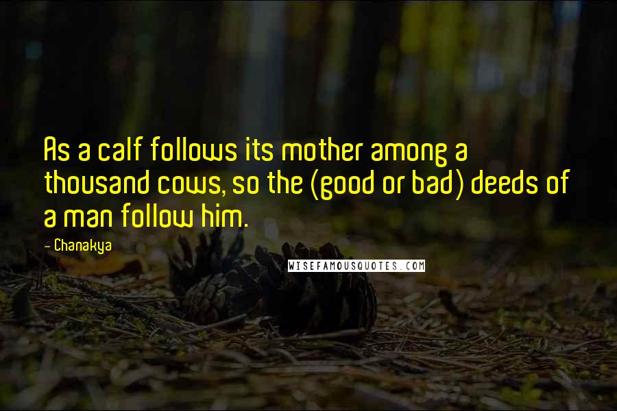 Chanakya Quotes: As a calf follows its mother among a thousand cows, so the (good or bad) deeds of a man follow him.