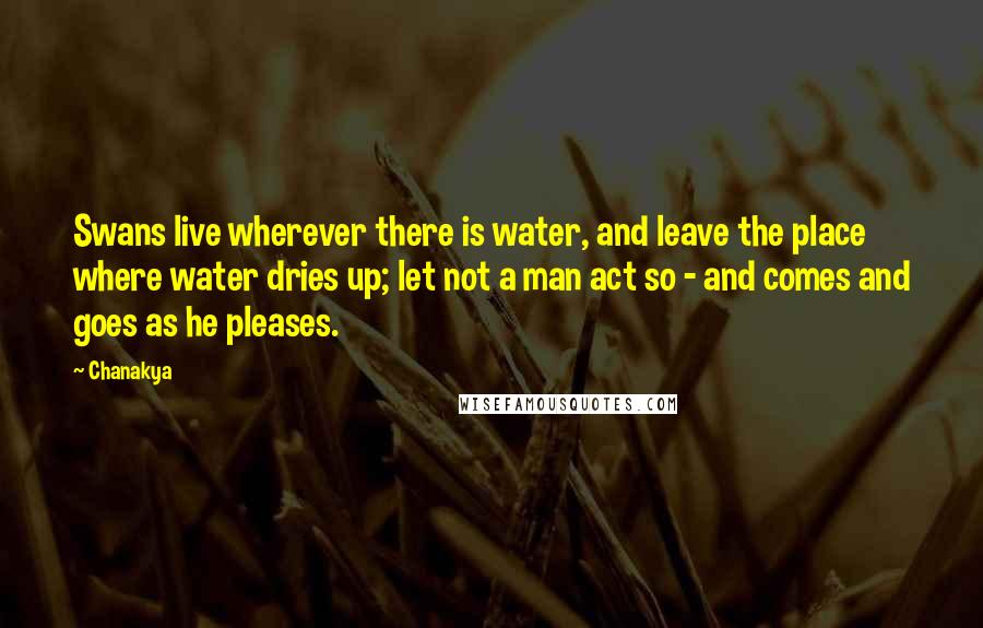 Chanakya Quotes: Swans live wherever there is water, and leave the place where water dries up; let not a man act so - and comes and goes as he pleases.