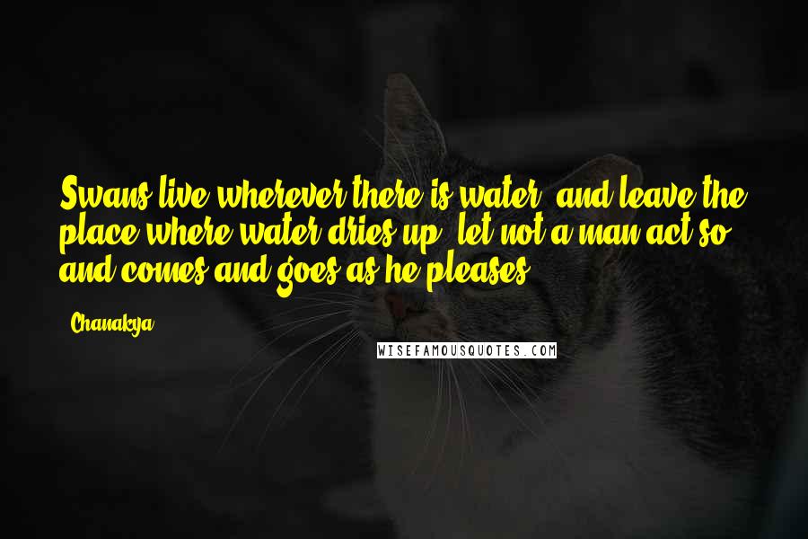 Chanakya Quotes: Swans live wherever there is water, and leave the place where water dries up; let not a man act so - and comes and goes as he pleases.