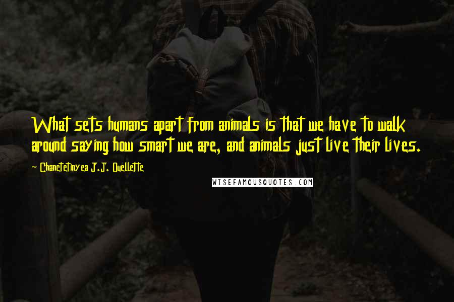 Chanctetinyea J.J. Ouellette Quotes: What sets humans apart from animals is that we have to walk around saying how smart we are, and animals just live their lives.