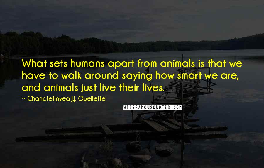 Chanctetinyea J.J. Ouellette Quotes: What sets humans apart from animals is that we have to walk around saying how smart we are, and animals just live their lives.