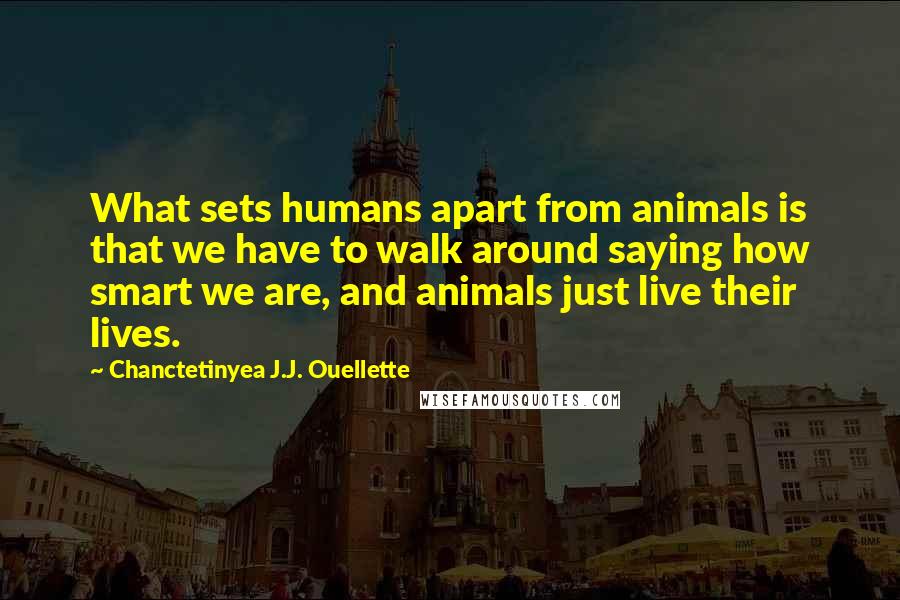 Chanctetinyea J.J. Ouellette Quotes: What sets humans apart from animals is that we have to walk around saying how smart we are, and animals just live their lives.