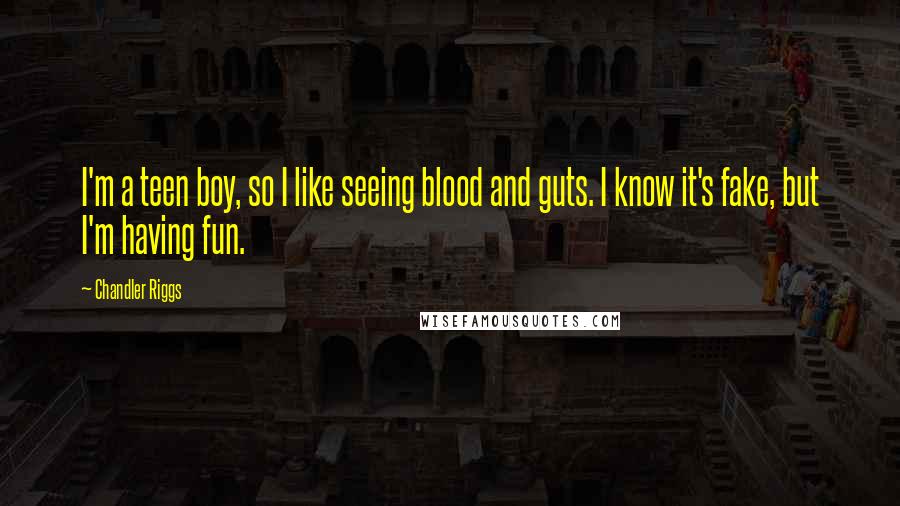 Chandler Riggs Quotes: I'm a teen boy, so I like seeing blood and guts. I know it's fake, but I'm having fun.