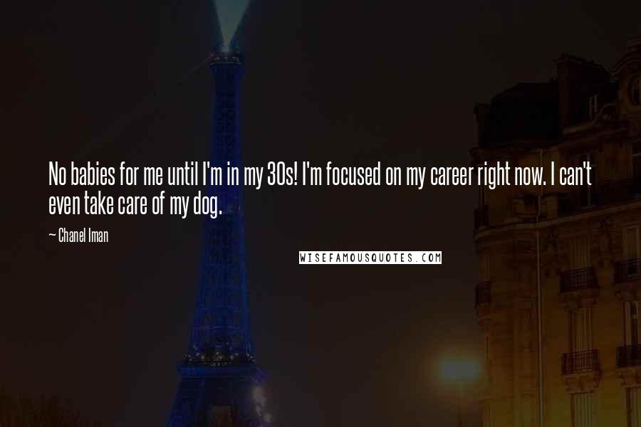 Chanel Iman Quotes: No babies for me until I'm in my 30s! I'm focused on my career right now. I can't even take care of my dog.