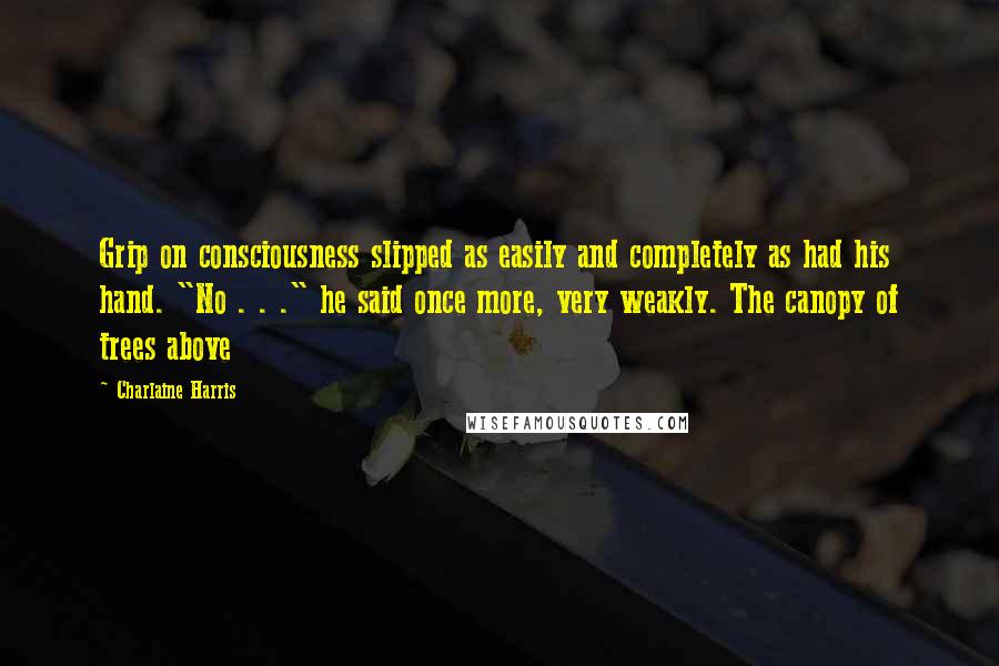 Charlaine Harris Quotes: Grip on consciousness slipped as easily and completely as had his hand. "No . . ." he said once more, very weakly. The canopy of trees above