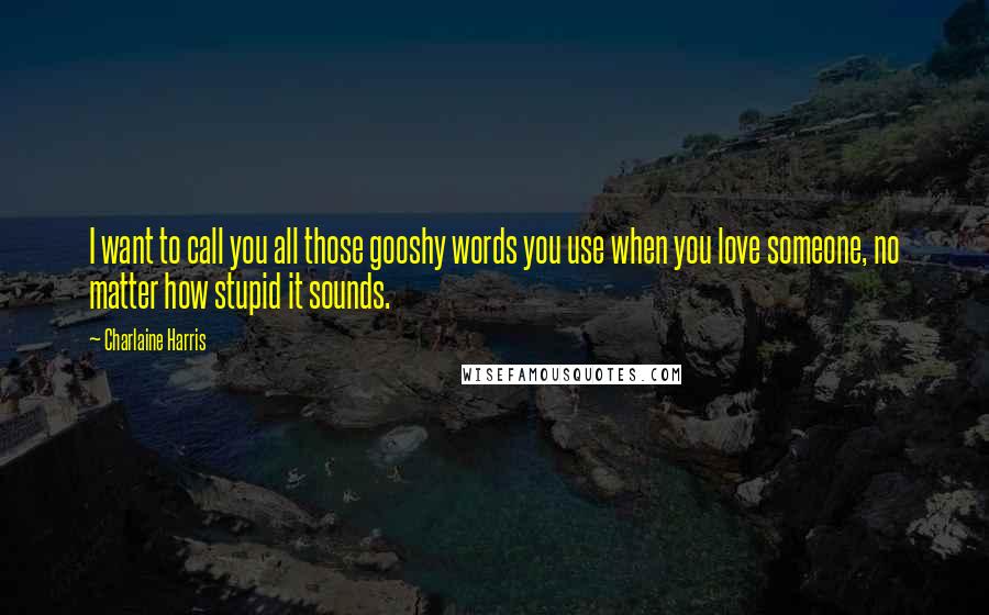 Charlaine Harris Quotes: I want to call you all those gooshy words you use when you love someone, no matter how stupid it sounds.