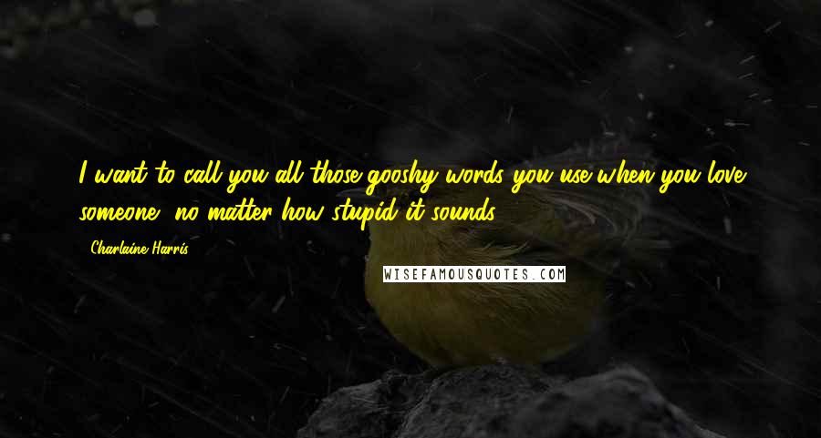 Charlaine Harris Quotes: I want to call you all those gooshy words you use when you love someone, no matter how stupid it sounds.