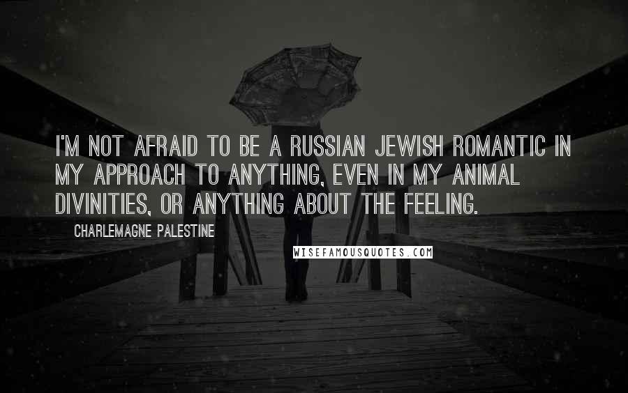 Charlemagne Palestine Quotes: I'm not afraid to be a Russian Jewish romantic in my approach to anything, even in my animal divinities, or anything about the feeling.