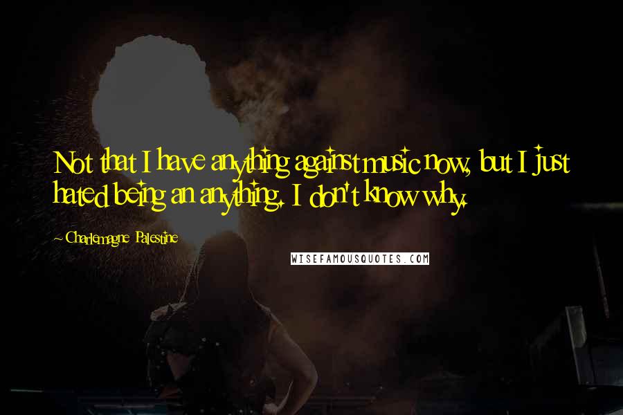 Charlemagne Palestine Quotes: Not that I have anything against music now, but I just hated being an anything. I don't know why.