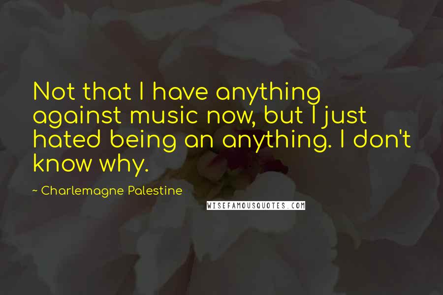 Charlemagne Palestine Quotes: Not that I have anything against music now, but I just hated being an anything. I don't know why.