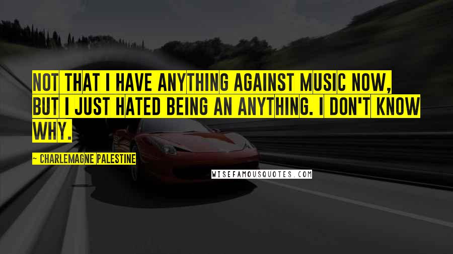 Charlemagne Palestine Quotes: Not that I have anything against music now, but I just hated being an anything. I don't know why.