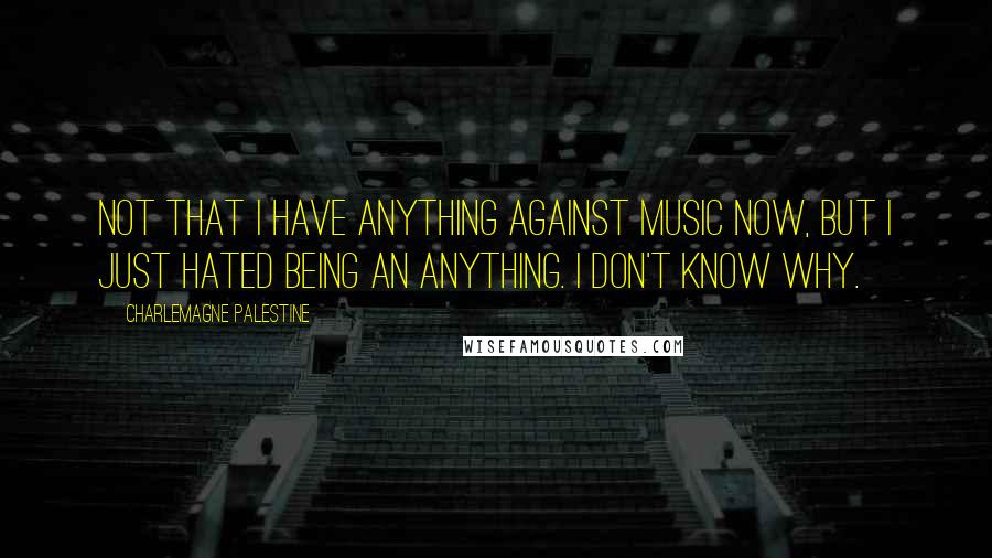 Charlemagne Palestine Quotes: Not that I have anything against music now, but I just hated being an anything. I don't know why.