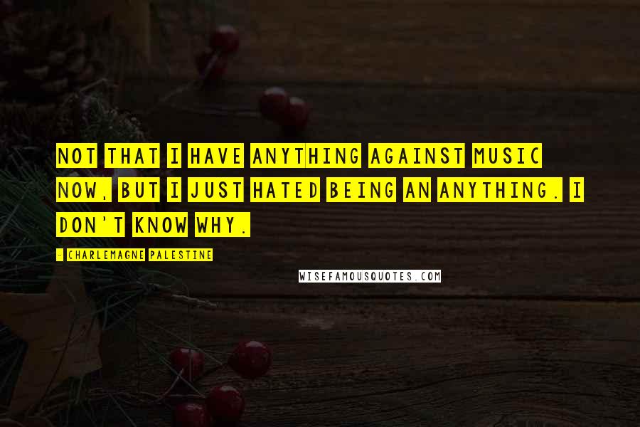 Charlemagne Palestine Quotes: Not that I have anything against music now, but I just hated being an anything. I don't know why.