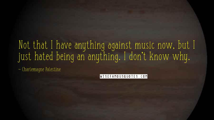 Charlemagne Palestine Quotes: Not that I have anything against music now, but I just hated being an anything. I don't know why.