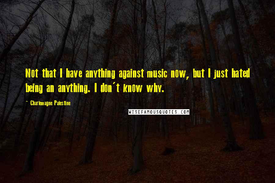 Charlemagne Palestine Quotes: Not that I have anything against music now, but I just hated being an anything. I don't know why.