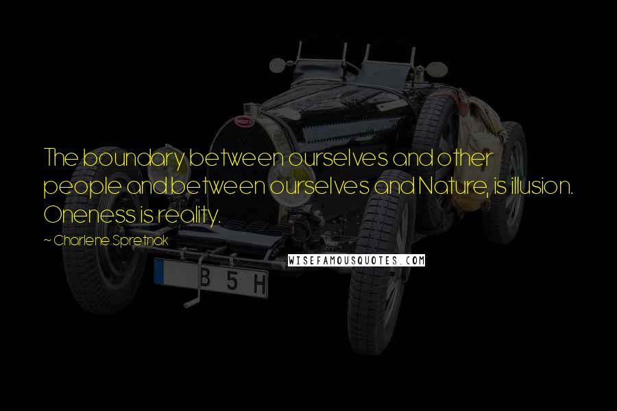 Charlene Spretnak Quotes: The boundary between ourselves and other people and between ourselves and Nature, is illusion. Oneness is reality.
