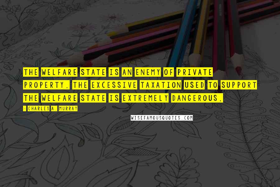 Charles A. Murray Quotes: The welfare state is an enemy of private property. The excessive taxation used to support the welfare state is extremely dangerous.