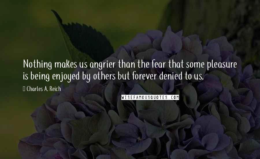 Charles A. Reich Quotes: Nothing makes us angrier than the fear that some pleasure is being enjoyed by others but forever denied to us.