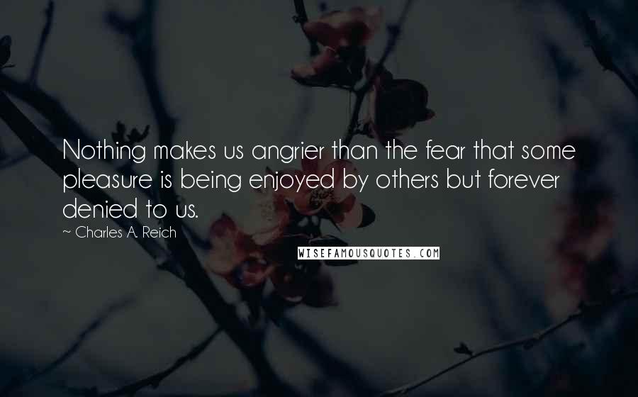 Charles A. Reich Quotes: Nothing makes us angrier than the fear that some pleasure is being enjoyed by others but forever denied to us.