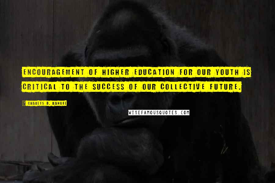 Charles B. Rangel Quotes: Encouragement of higher education for our youth is critical to the success of our collective future.