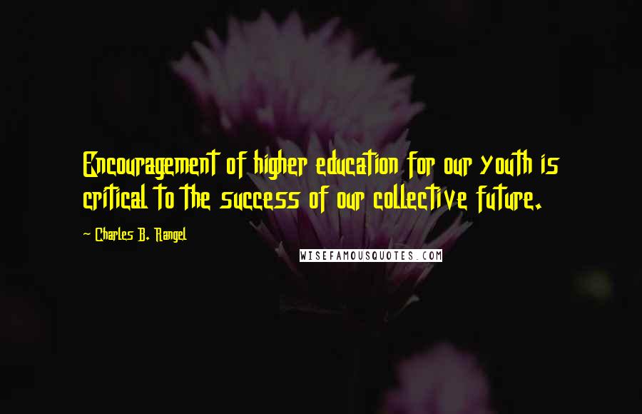 Charles B. Rangel Quotes: Encouragement of higher education for our youth is critical to the success of our collective future.