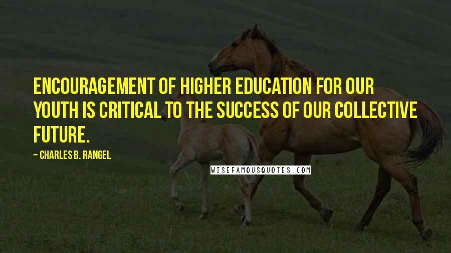 Charles B. Rangel Quotes: Encouragement of higher education for our youth is critical to the success of our collective future.