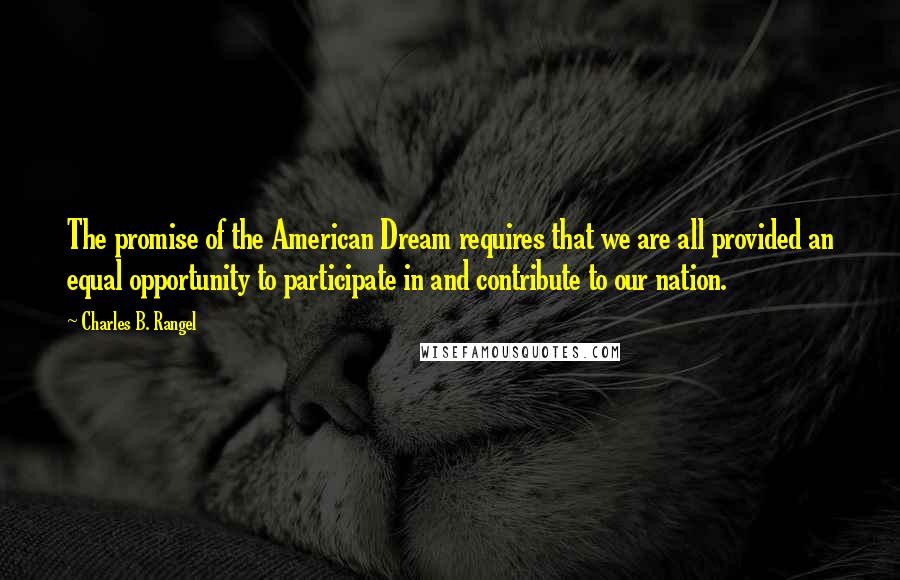 Charles B. Rangel Quotes: The promise of the American Dream requires that we are all provided an equal opportunity to participate in and contribute to our nation.
