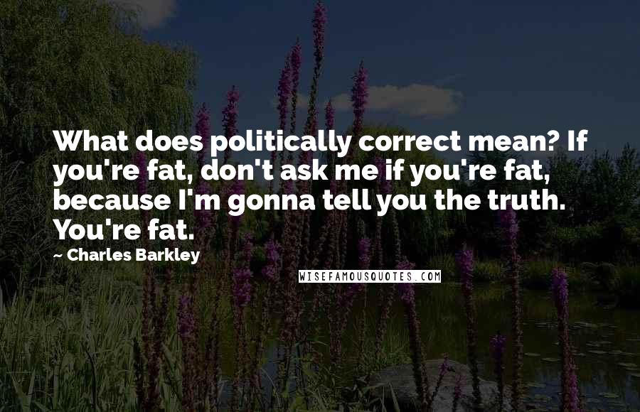 Charles Barkley Quotes: What does politically correct mean? If you're fat, don't ask me if you're fat, because I'm gonna tell you the truth. You're fat.