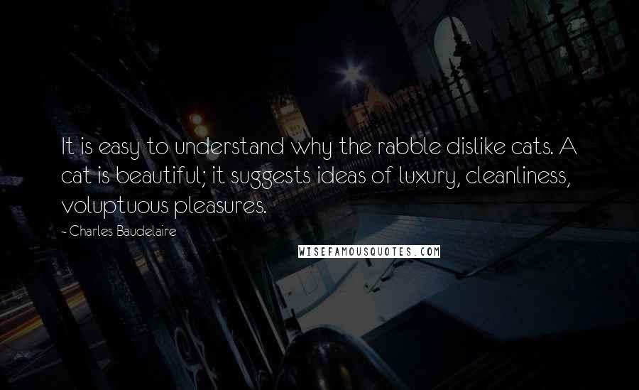 Charles Baudelaire Quotes: It is easy to understand why the rabble dislike cats. A cat is beautiful; it suggests ideas of luxury, cleanliness, voluptuous pleasures.