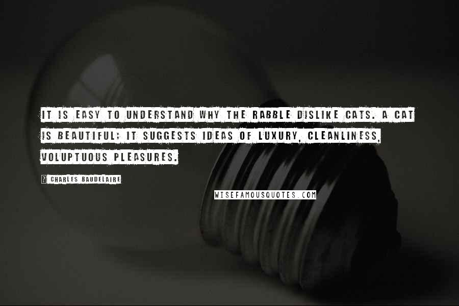 Charles Baudelaire Quotes: It is easy to understand why the rabble dislike cats. A cat is beautiful; it suggests ideas of luxury, cleanliness, voluptuous pleasures.