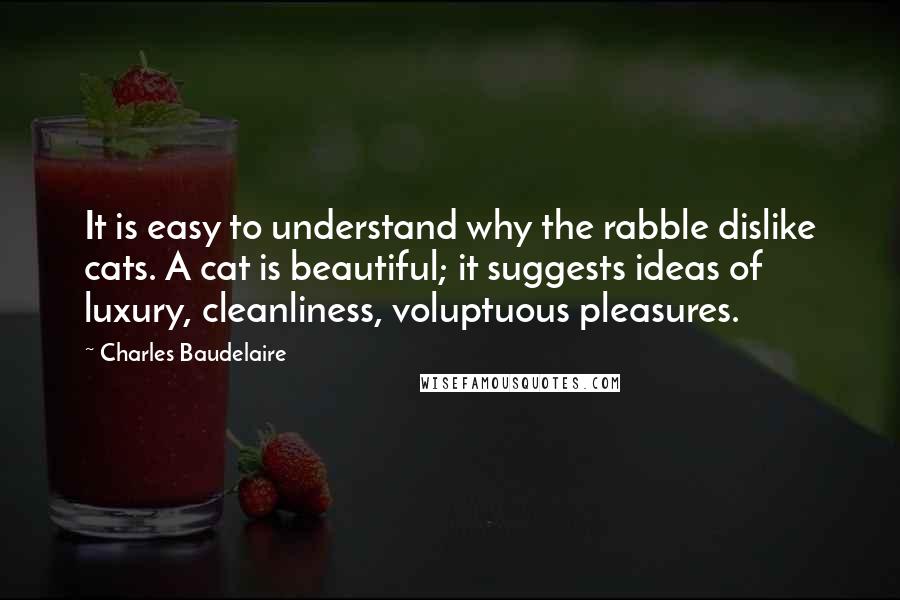 Charles Baudelaire Quotes: It is easy to understand why the rabble dislike cats. A cat is beautiful; it suggests ideas of luxury, cleanliness, voluptuous pleasures.