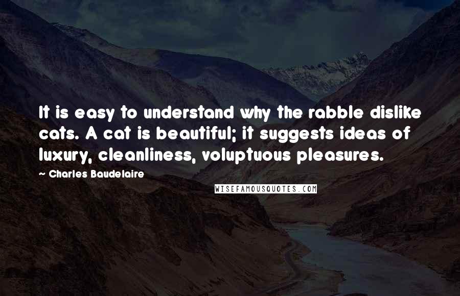 Charles Baudelaire Quotes: It is easy to understand why the rabble dislike cats. A cat is beautiful; it suggests ideas of luxury, cleanliness, voluptuous pleasures.