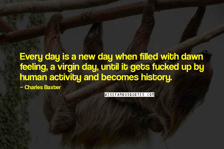 Charles Baxter Quotes: Every day is a new day when filled with dawn feeling, a virgin day, until it gets fucked up by human activity and becomes history.