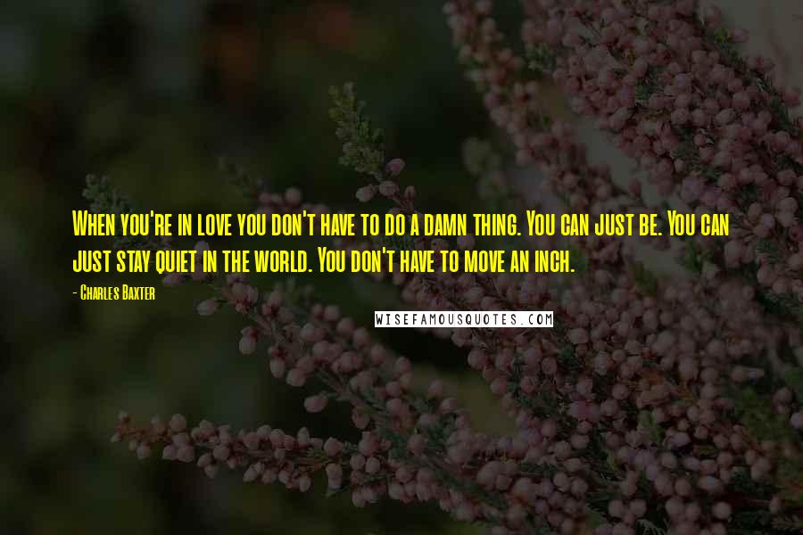 Charles Baxter Quotes: When you're in love you don't have to do a damn thing. You can just be. You can just stay quiet in the world. You don't have to move an inch.