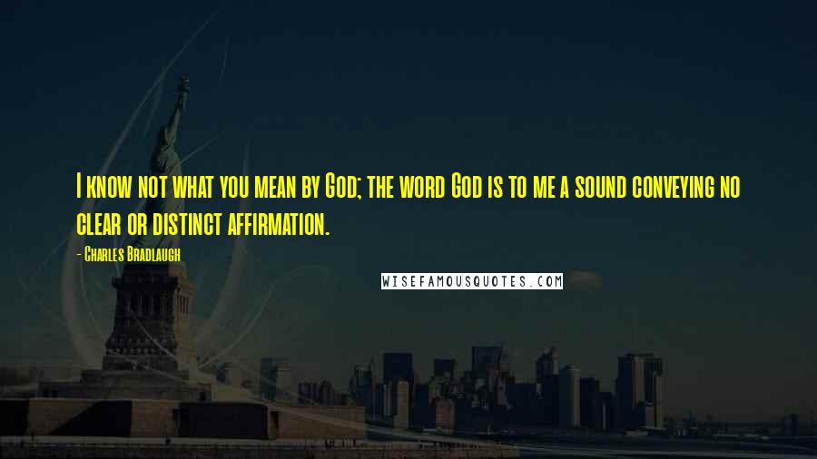 Charles Bradlaugh Quotes: I know not what you mean by God; the word God is to me a sound conveying no clear or distinct affirmation.