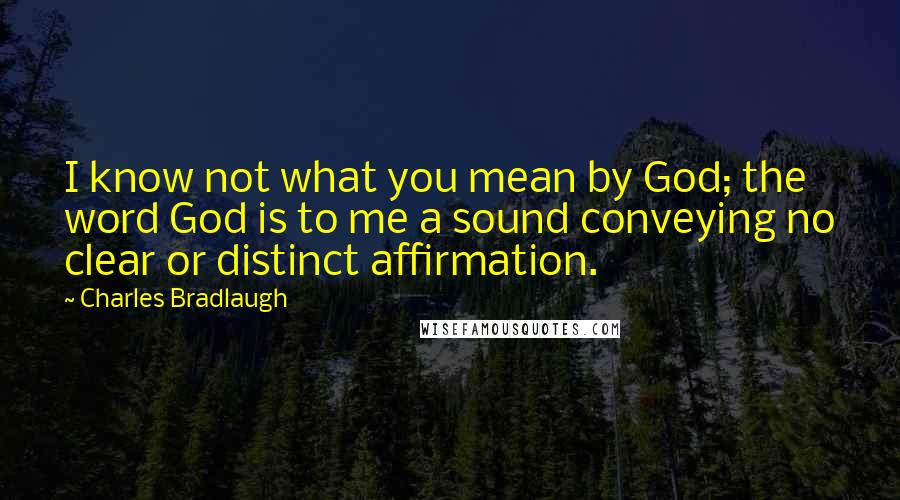 Charles Bradlaugh Quotes: I know not what you mean by God; the word God is to me a sound conveying no clear or distinct affirmation.