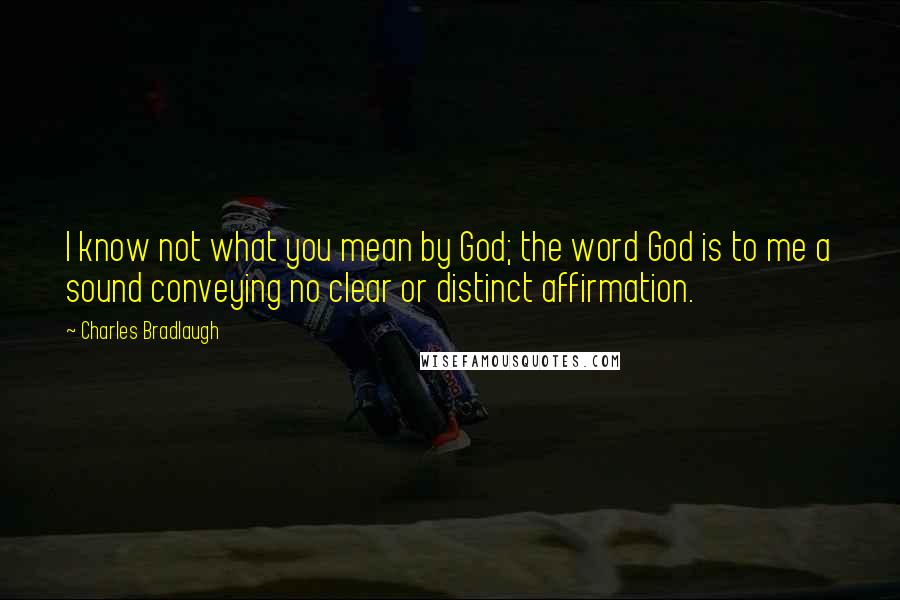 Charles Bradlaugh Quotes: I know not what you mean by God; the word God is to me a sound conveying no clear or distinct affirmation.