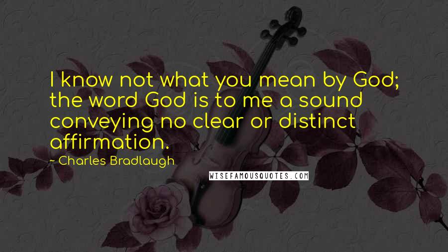 Charles Bradlaugh Quotes: I know not what you mean by God; the word God is to me a sound conveying no clear or distinct affirmation.