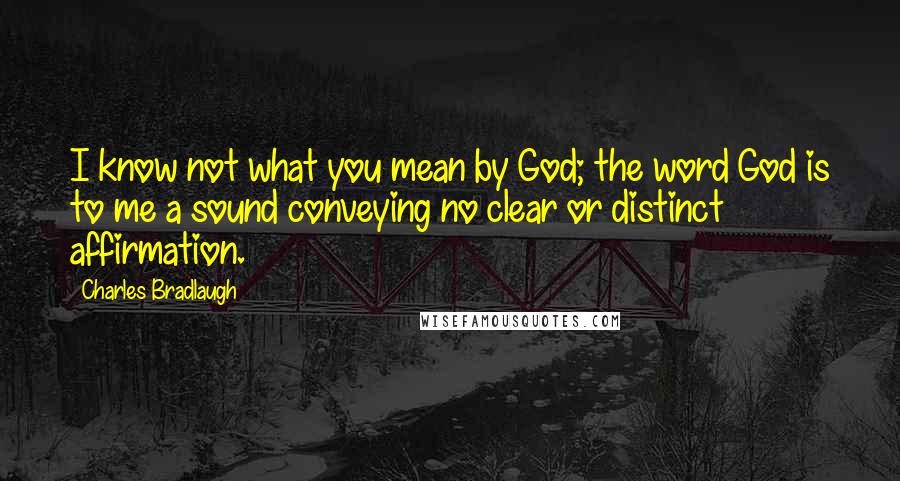 Charles Bradlaugh Quotes: I know not what you mean by God; the word God is to me a sound conveying no clear or distinct affirmation.