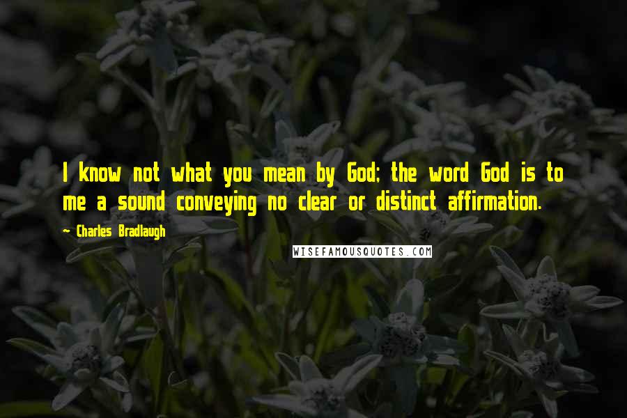 Charles Bradlaugh Quotes: I know not what you mean by God; the word God is to me a sound conveying no clear or distinct affirmation.