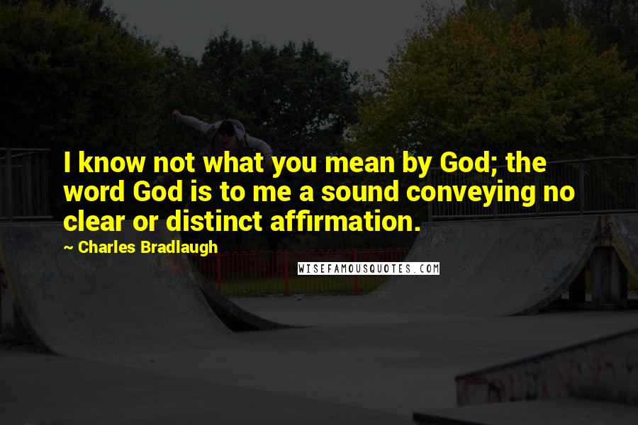 Charles Bradlaugh Quotes: I know not what you mean by God; the word God is to me a sound conveying no clear or distinct affirmation.